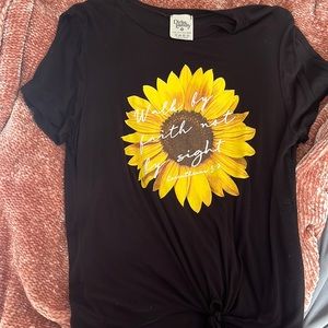 bible verse shirt with sunflower and a tie at the bottom